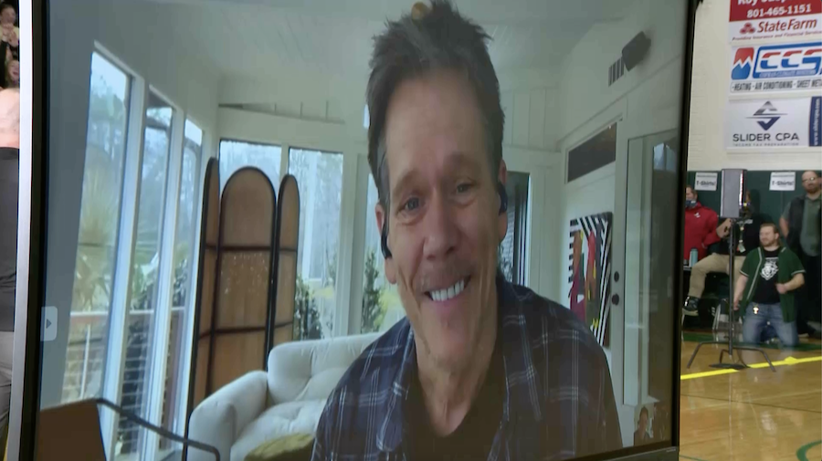 Kevin Bacon tells Payson High students that he's going to attend their prom next month. (Derek Pete...