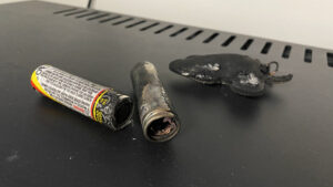 The remains of the exploded battery.