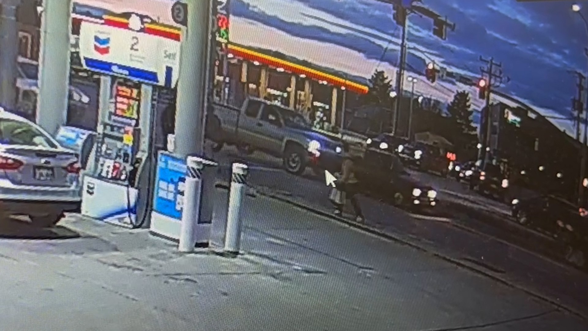 Security footage of the two cars colliding into each other, just before gunfire was heard...