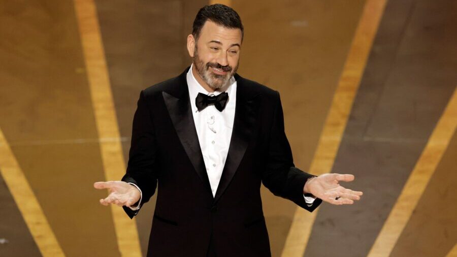 Jimmy Kimmel pictured on stage at the Oscars in 2023. He will return this year to host the Oscars f...