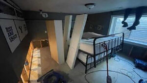 The ericksons have bedrooms for their kids in the basement that was flooded with serewage.