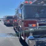 Pictures from the scene of a vehicle fire that temporarily blocked multiple lanes of I-15 near Leeds. (Hurricane Valley Fire and Rescue)