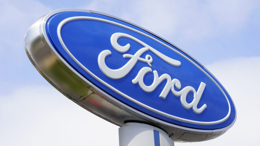 A Ford sign is shown at a dealership in Springfield, Pa., Tuesday, April 26, 2022. Ford is recallin...