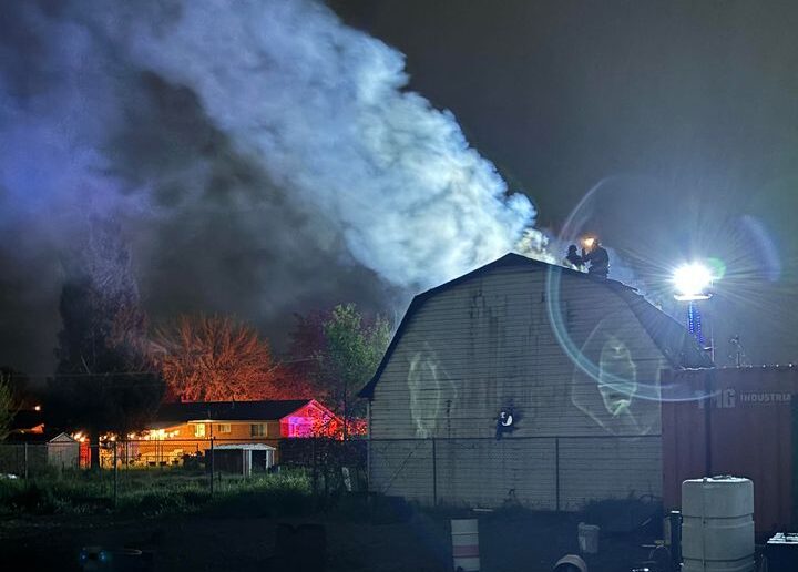 Firefighters battle garage fire Friday night (Courtesy: Bridget Verhaaren)...