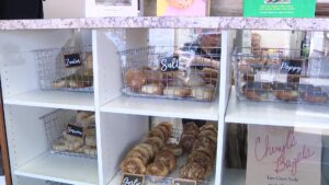 All the bagels that customers can pick from when they visit the store,