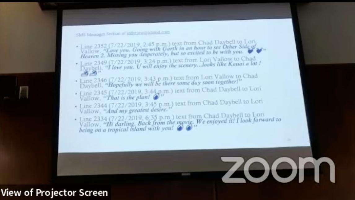 Texts shown during Chad Daybell's jury trial show he and Lori Daybell planned to be together in Haw...
