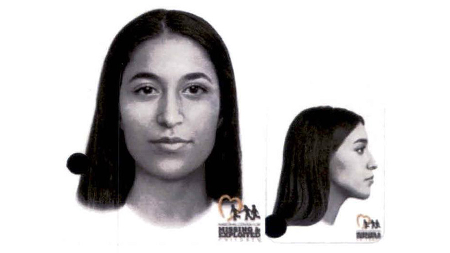 A composite image showing what authorities believe a missing woman looked like before her remains w...