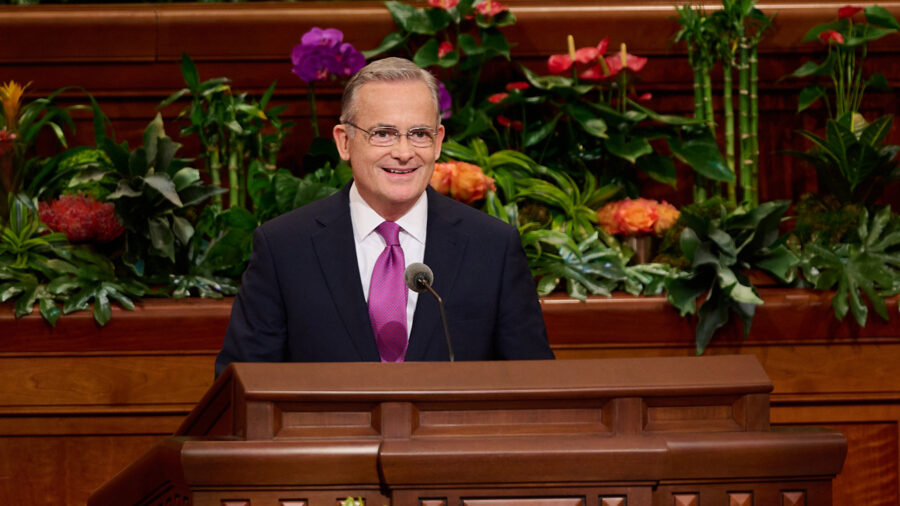 The newest apostle of The Church of Jesus Christ of Latter-day Saints, Elder Patrick Kearon, giving...