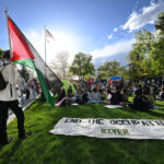 Demonstrators gather at the University of Utah to show support for Palestine in Salt Lake City on Monday, April 29, 2024.