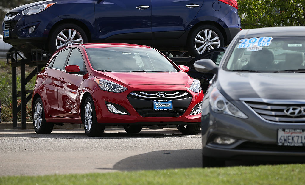 FILE: A brand new Hyundai Elantra is displayed on the sales lot at Petaluma Hyundai on April 3, 201...