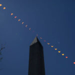 WASHINGTON, DC - APRIL 8:   In this NASA handout, the Moon is seen passing in front of the Sun, with the top of the Washington Monument in silhouette, during a partial solar eclipse April 8, 2024 in in Washington, DC. A total solar eclipse swept across a narrow portion of the North American continent from Mexico's Pacific coast to the Atlantic coast of Newfoundland, Canada. A partial solar eclipse was visible across the entire North American continent along with parts of Central America and Europe.  (Photo by Bill Ingalls/NASA via Getty Images)