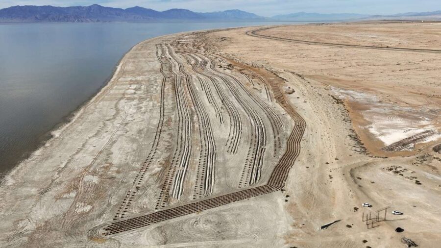 Hay bales used for dust mitigation in a Salton Sea Management Program project are pictured on appro...