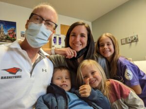 Marc Dunbabin with his family at the hospital. 