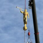 Angel Moroni statue is removed off the temple (Courtesy: Lee R. Cowan)
