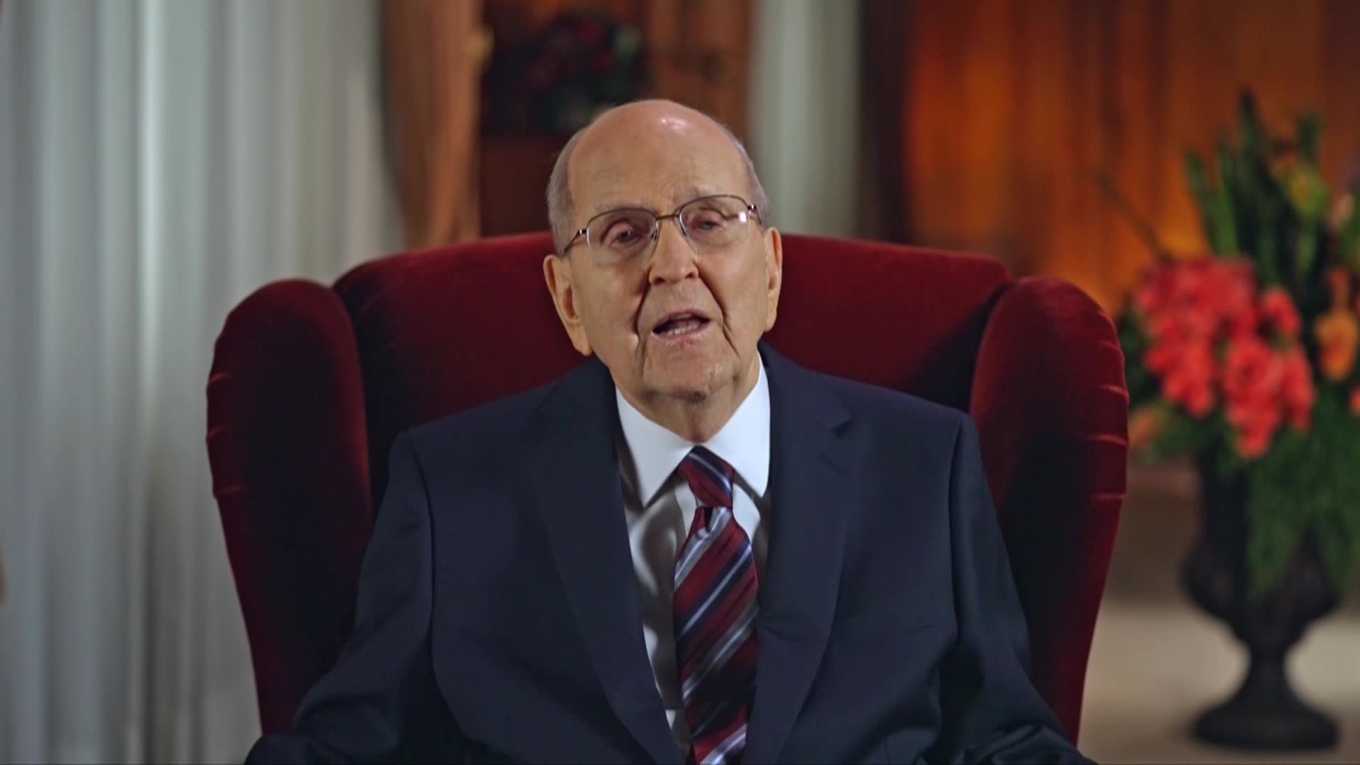 President Russell M. Nelson making the announcement of the new temples at the 194th Annual General ...