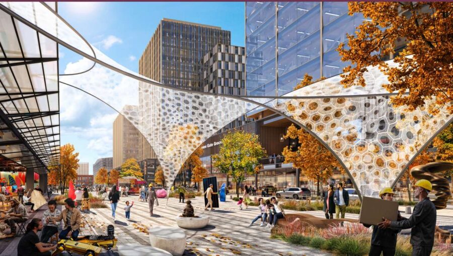 A rendering of an arts campus plaza within the "Rio Grande District." (Photo: Redevelopment Agency ...