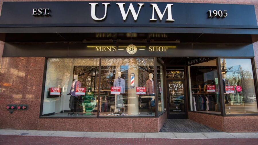 Signs promoting a "closing sale" are posted at UWM Men's Shop in downtown Salt Lake City Monday. Th...