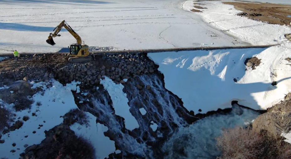 Crews work to stabilize Panguitch Lake Dam on April 12, 2024. (Utah Department of Public Safety)...