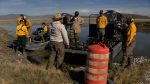 Crews used airboats and off terrain vehicles to navigate the weeks.