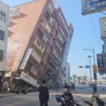 A partially collapsed building is seen in Hualien, eastern Taiwan, on April 3. (TVBS/AP via CNN Newsource)
