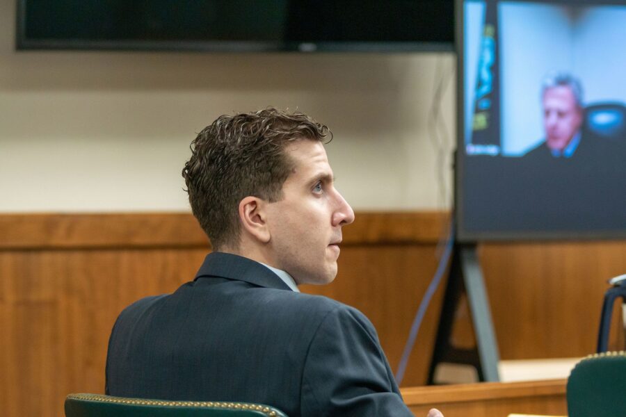 Bryan Kohberger listens to arguments during a hearing to overturn his grand jury indictment on Octo...