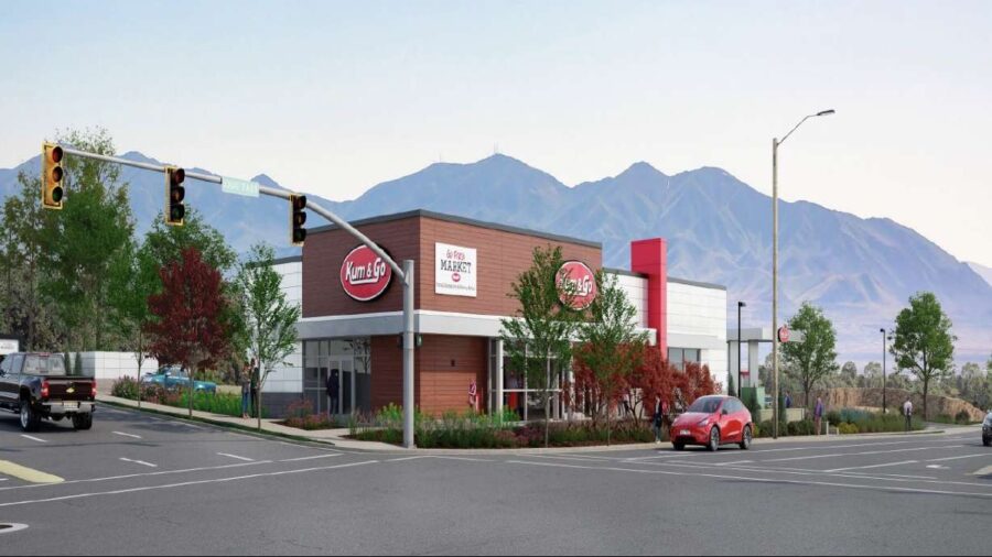 A rendering of what was a proposed Kim and Go gas station by the corner of 2100 South and 1300 East...