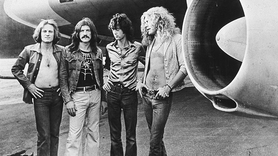 British rock band Led Zeppelin, (left - right): John Paul Jones, John Bonham (1948 - 1980), Jimmy P...