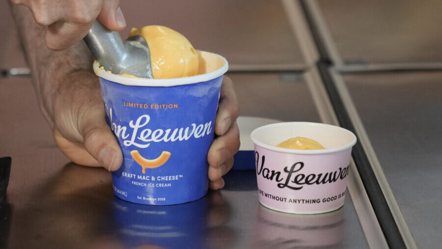 Ben Van Leeuwen scoops Kraft Mac & Cheese flavored ice cream Wednesday, May 15, 2024, in the Br...