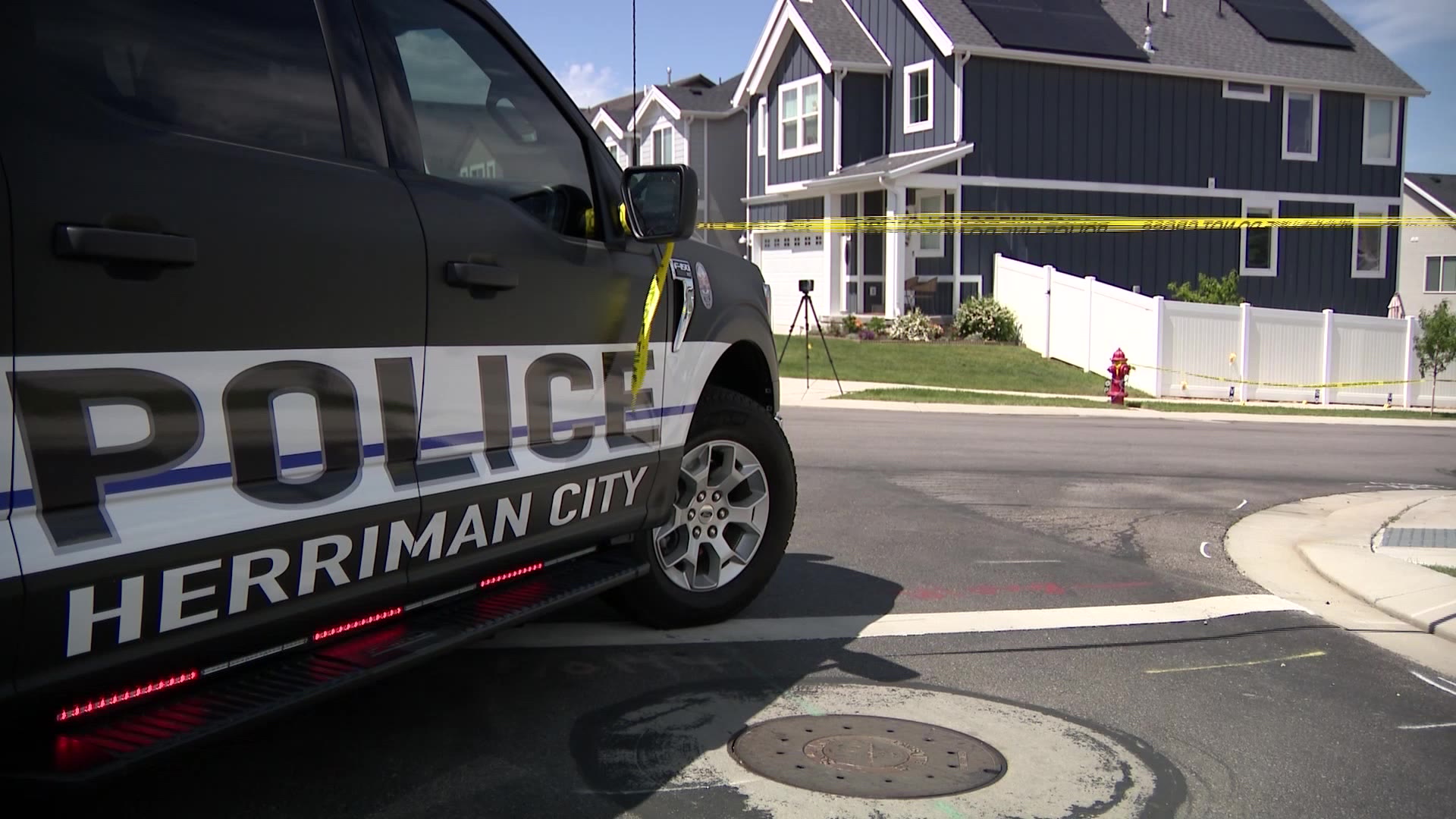 A Herriman police car at the scene of the fatal stabbing....