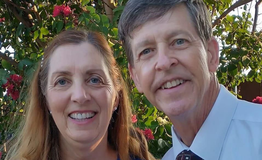 A husband and wife serving as full-time missionaries for The Church of Jesus Christ of Latter-day S...