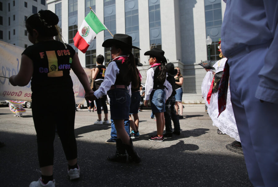 DENVER, CO - MAY 04:  Children participate in a Cinco de Mayo parade celebrating Mexican culture on...