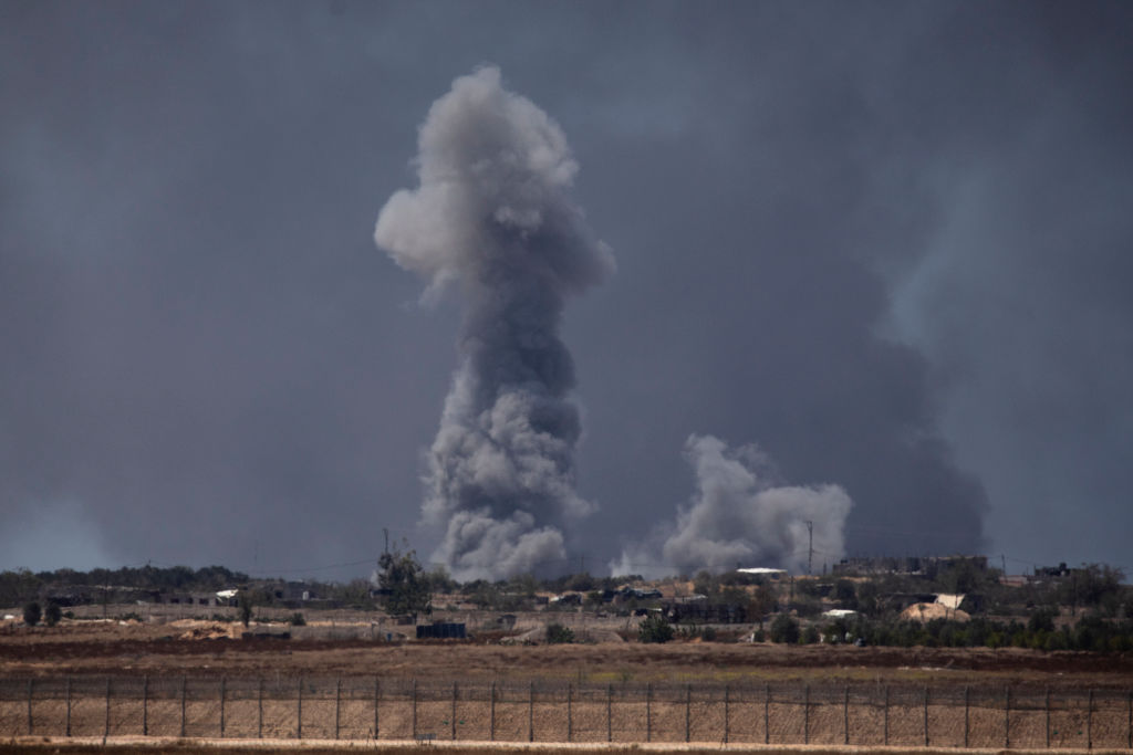 SOUTHERN ISRAEL, ISRAEL - MAY 7: Smoke rise over the southern part of the Gaza Strip after an Israe...