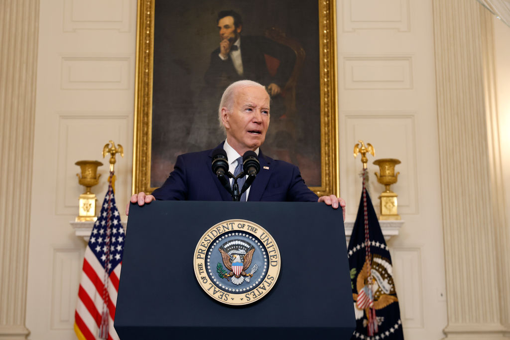WASHINGTON, DC - MAY 31: U.S. President Joe Biden delivers remarks on former U.S. President Donald ...