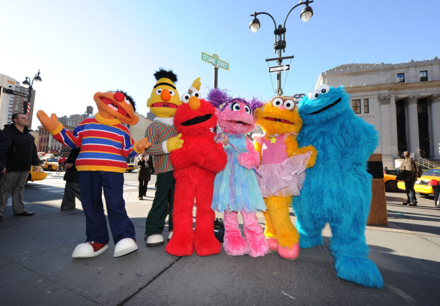 NEW YORK - FEBRUARY 04:  Sesame Street characters Ernie, Bert, Elmo, Abby Cadabby, Zoe and Cookie M...