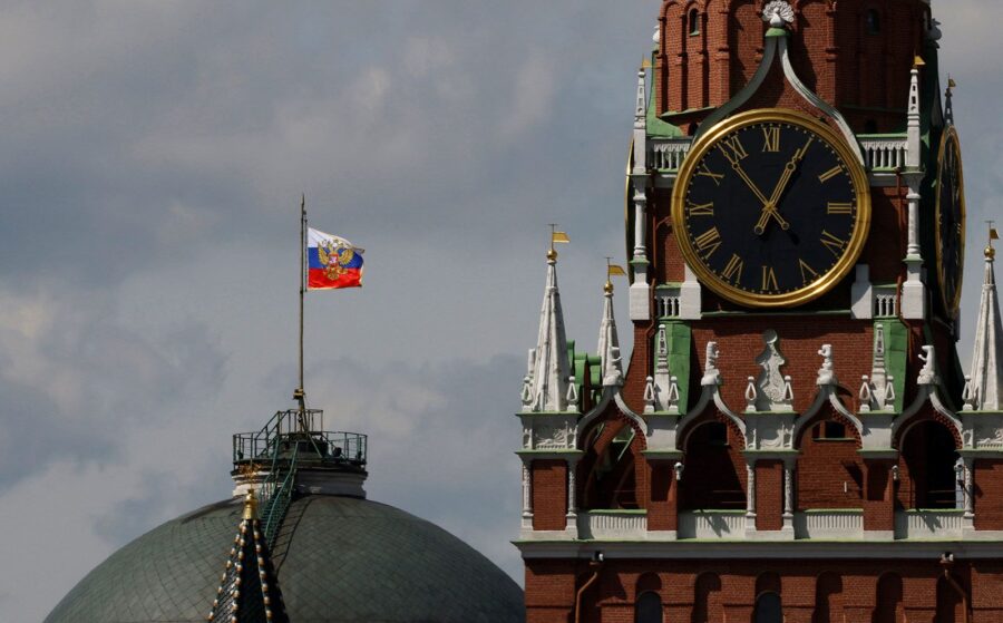The Russian flag flies on the dome of the Kremlin Senate building. An American soldier arrested in ...
