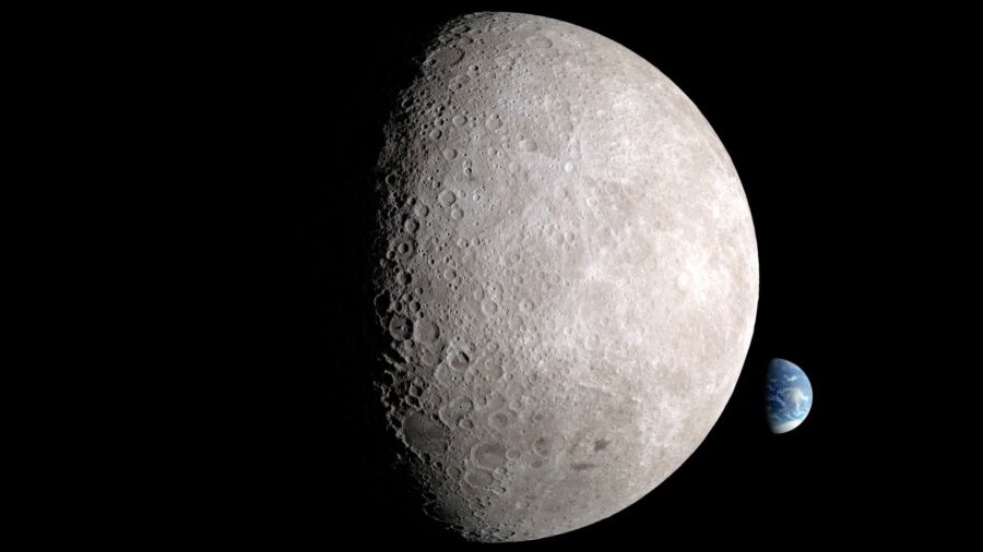 An illustration depicts the far side of the moon, with Earth behind it. (NASA via CNN Newsource)...