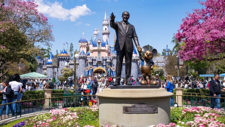 Walt Disney and Mickey Mouse are depicted in the 'Partners' statue at Disneyland in Anaheim, Califo...
