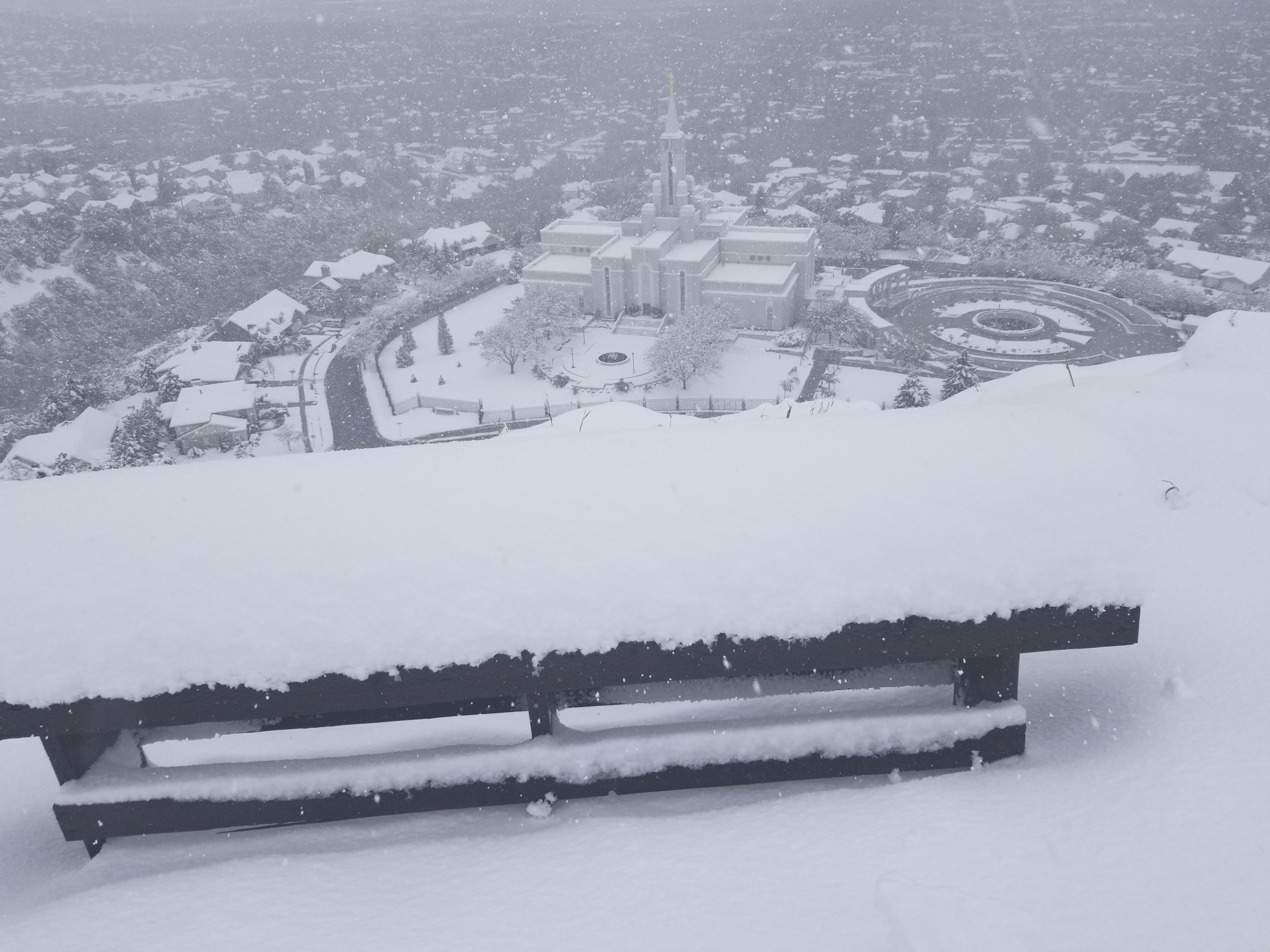 From just above the Bountiful Temple, taken at 10 am Monday. Two feet of snow. Thousands of broken ...