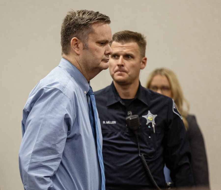 Chad Daybell leaves the courtroom at the conclusion of his sentencing hearing at the Ada County Cou...