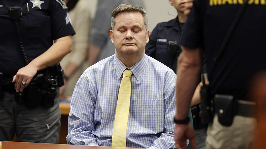 Chad Daybell sits and closes his eyes after the jury's verdict in his murder trial was read at the ...