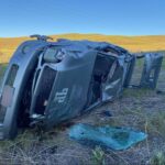 The Toyota Sequoia reported stolen was found in a ditch on I-84 in Box Elder County. (Utah Highway Patrol)