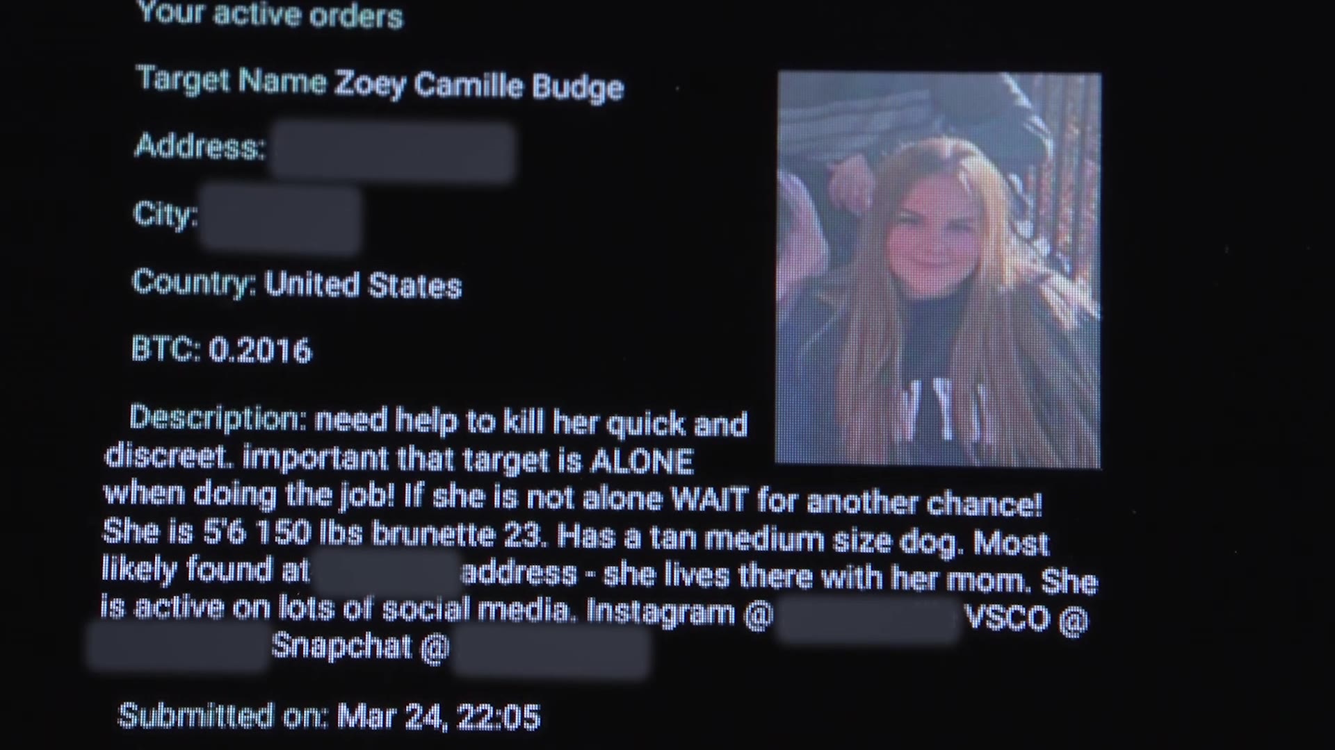 The hitman post on the dark web asking someone to kill Zoey Budge. (KSL TV)