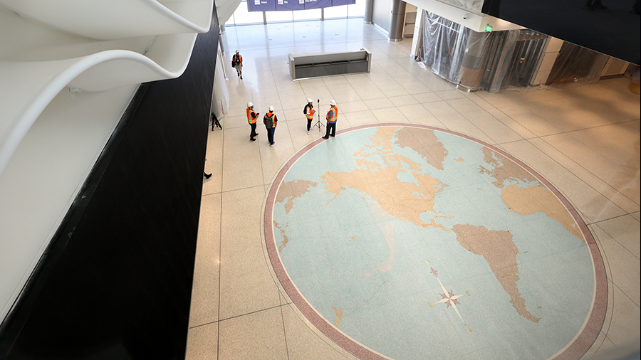 The iconic world map of the old Salt Lake City airport finds a new home at the new airport