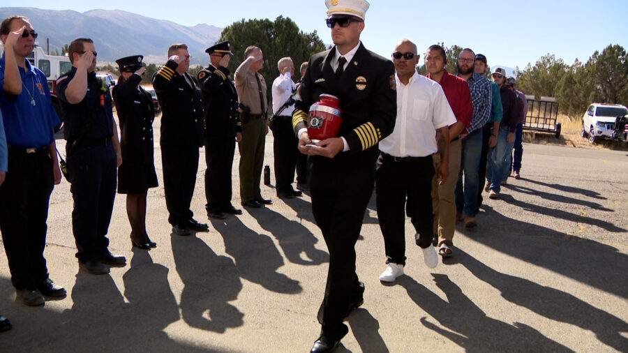 The urn containing Gerry Neil's ashes was brought inside the Terra Fire Department for a firefighte...