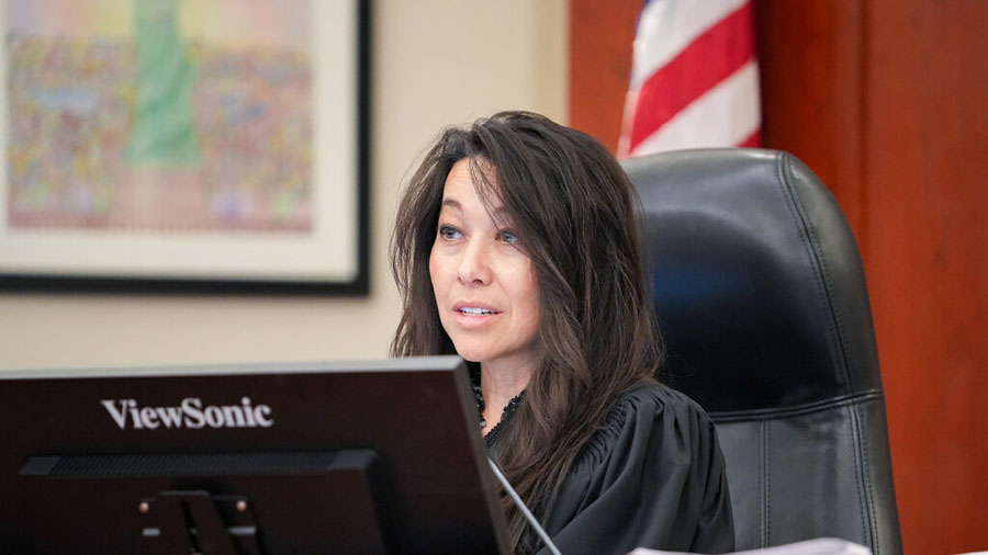 Judge Dianna M. Gibson makes remarks during an injunction hearing in 3rd District Court in Salt Lak...