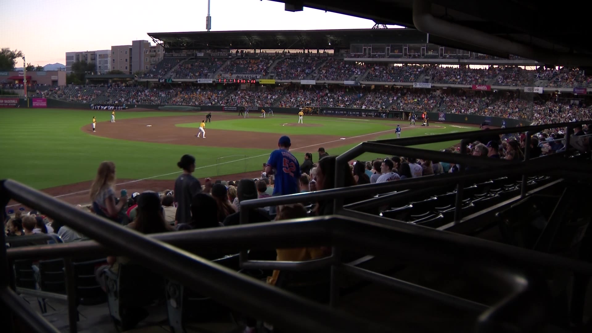 A crowded Smiths Ballpark on Sept. 20, 2024, as people watch one of the last Salt Lake Bees games p...