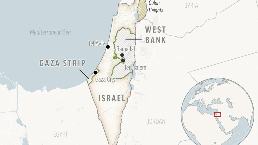 This is a locator map of Israel and the Palestinian Territories. (AP Photo)Credit: ASSOCIATED PRESS...