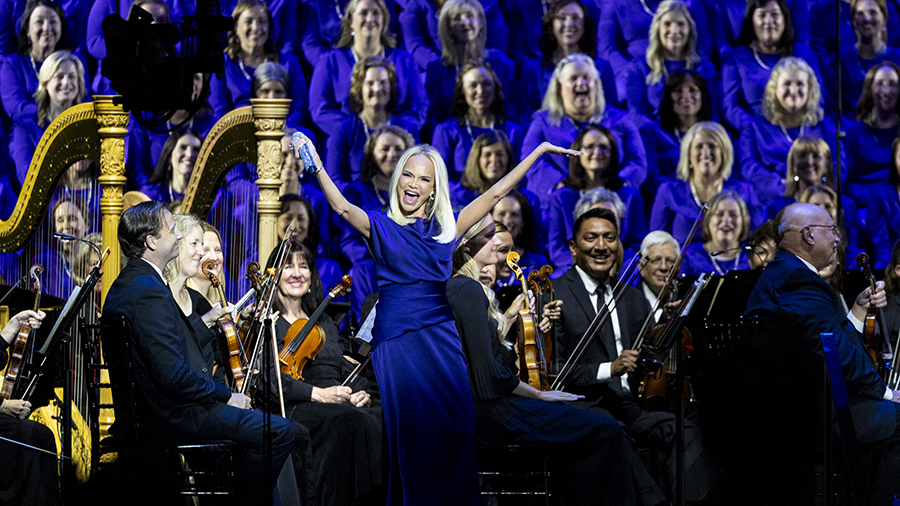 Kristin Chenoweth greets the crowd during a performance as part of The Tabernacle Choir and Orchest...