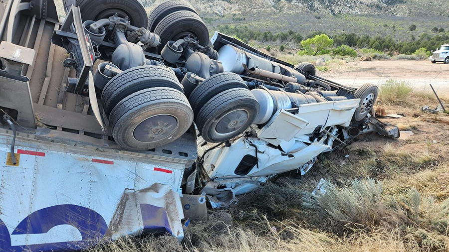 crushed semitruck...