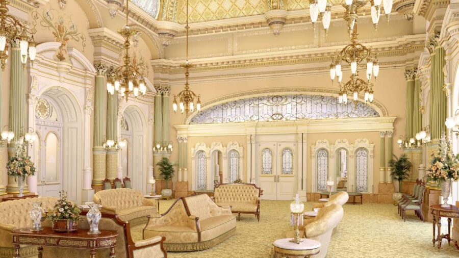 A rendering of the renovated celestial room in the Salt Lake Temple. (The Church of Jesus Christ of...